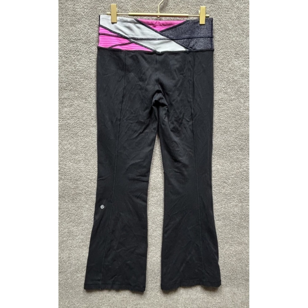 Y2K Lululemon Pants Women Size 6 Groove Flare Wide Leg Black Pink Mid Rise MR - Picture 2 of 4